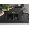 Mexen Gaspar granite sink 1.5-bowl with drainer and Duero kitchen faucet, black - 6507-77-671600-50-B