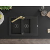Mexen Gaspar granite sink 1.5-bowl with drainer and Duero kitchen faucet, black - 6507-77-671600-50-B