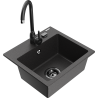 Mexen Milo 1-bowl granite kitchen sink with Telma kitchen faucet, black speckled - 66505-76-670200-70-B