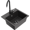 Mexen Milo granite sink 1-bowl with Telma kitchen faucet, black speckled - 66505-76-670200-70-B