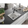 Mexen Enzo 1-bowl granite sink with drainer and Telma kitchen tap, white - 6506-20-670200-70
