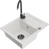 Mexen Enzo granite kitchen sink with 1 bowl and drainer with Telma kitchen faucet, white - 6506-20-670200-70
