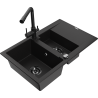 Mexen Gaspar granite sink 1.5-bowl with drainer and Duero kitchen faucet, black - 6507-77-671600-70-B