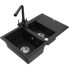 Mexen Gaspar 1.5-bowl granite sink with drainer and Duero kitchen faucet, black - 6507-77-671600-70