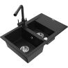 Mexen Gaspar granite sink 1.5-bowl with drainer and Duero kitchen faucet, black - 6507-77-671600-70