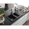 Mexen Gaspar granite kitchen sink 1.5-bowl with drainer and Duero kitchen tap, black - 6507-77-671600-70