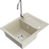 Mexen Enzo granite kitchen sink with 1 bowl, drainer, and Telma kitchen faucet, beige - 6506-69-670200-00