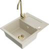 Mexen Enzo 1-compartment granite sink with a drip tray and kitchen mixer tap Telma, Beige - 6506-69-670200-50