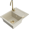 Mexen Enzo granite kitchen sink 1-bowl with drainer and Telma kitchen faucet, beige - 6506-69-670200-50