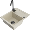 Mexen Enzo granite kitchen sink 1-bowl with drainer and Telma kitchen faucet, beige - 6506-69-670200-70