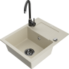 Mexen Enzo granite single-bowl kitchen sink with drainer and Telma faucet, beige - 6506-69-670200-70