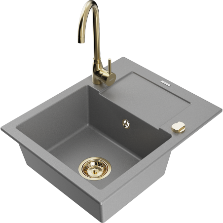 Mexen Enzo 1-bowl granite kitchen sink with drainer and Telma kitchen tap, grey - 6506-71-670200-50