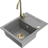Mexen Enzo granite kitchen sink, 1-bowl with drainer and Telma kitchen faucet, gray - 6506-71-670200-50