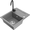 Mexen Enzo 1-compartment granite sink with a drip tray and kitchen mixer tap Telma, Grey - 6506-71-670200-70
