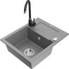 Mexen Enzo granite sink 1-chamber with drainer and kitchen faucet Telma, gray - 6506-71-670200-70