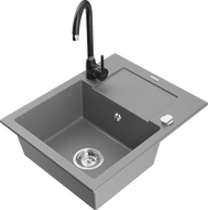 Mexen Enzo 1-compartment granite sink with a drip tray and kitchen mixer tap Telma, Grey - 6506-71-670200-70