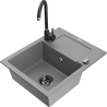 Mexen Enzo 1-compartment granite sink with a drip tray and kitchen mixer tap Telma, Grey - 6506-71-670200-70-B