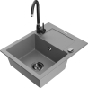 Mexen Enzo granite sink 1-bowl with drainer and Telma kitchen faucet, gray - 6506-71-670200-70-B
