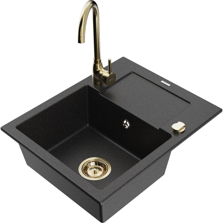Mexen Enzo granit sink 1-bowl with drainer and Telma kitchen faucet, black/silver - 6506-73-670200-50