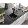 Mexen Enzo granite sink 1-bowl with drainer and Telma kitchen tap, black/silver - 6506-73-670200-70-B