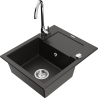Mexen Enzo granite kitchen sink 1-bowl with drainer and Telma kitchen faucet, black/gold - 6506-75-670200-00