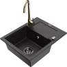 Mexen Enzo 1-bowl granite kitchen sink with drainer and Telma faucet, black/gold - 6506-75-670200-50-B