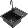 Mexen Enzo 1-Bowl Granite Kitchen Sink with Drainer and Telma Faucet, Black/Gold - 6506-75-670200-70-B
