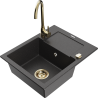 Mexen Enzo granite single-bowl sink with drainer and Telma kitchen faucet, speckled black - 6506-76-670200-50