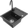 Mexen Enzo granite single-bowl sink with drainer and Telma kitchen faucet, black speckled - 6506-76-670200-70