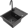 Mexen Enzo granite sink 1-bowl with drainer and kitchen faucet Telma, speckled black - 6506-76-670200-70-B