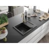 Mexen Enzo granite kitchen sink 1-bowl with drainer and Telma kitchen tap, black - 6506-77-670200-50-B