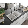 Mexen Gaspar granite kitchen sink 1.5-bowl with drainer and Telma kitchen faucet, white - 6507-20-670200-70