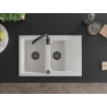Mexen Gaspar granite kitchen sink 1.5-bowl with drainer and Telma kitchen faucet, white - 6507-20-670200-70