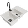 Mexen Gaspar 1.5-compartment granite sink with a drip tray and kitchen mixer tap Telma, White - 6507-20-670200-70