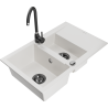 Mexen Gaspar granite kitchen sink 1.5-bowl with drainer and Telma kitchen faucet, white - 6507-20-670200-70