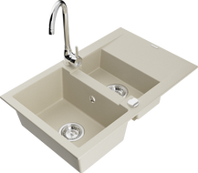 Mexen Gaspar granite sink 1.5-bowl with drainer and Telma kitchen faucet, beige - 6507-69-670200-00