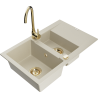 Mexen Gaspar 1.5-compartment granite sink with a drip tray and kitchen mixer tap Telma, Beige - 6507-69-670200-50