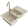 Mexen Gaspar granite sink 1.5-bowl with drainer and Telma kitchen faucet, beige - 6507-69-670200-50