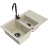 Mexen Gaspar 1.5-compartment granite sink with a drip tray and kitchen mixer tap Telma, Beige - 6507-69-670200-70
