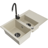 Mexen Gaspar granite sink 1.5-bowl with drainer and Telma kitchen faucet, beige - 6507-69-670200-70