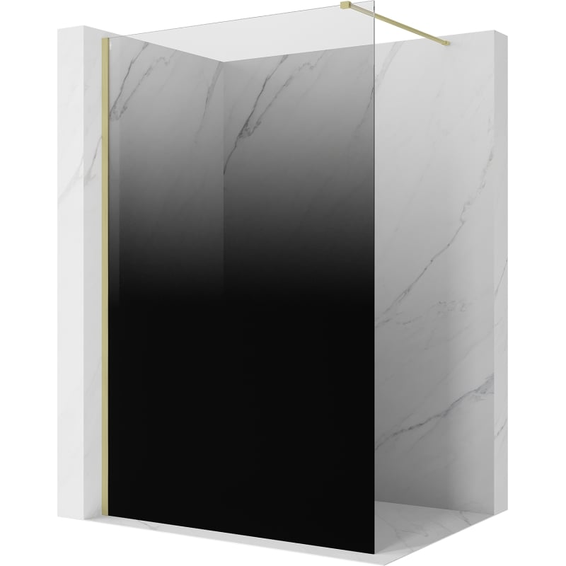 Mexen Kioto Walk-in Shower Wall 130 x 200 cm, Black Ombre 8 mm, Brushed Gold - 800-130-101-55-76