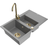 Mexen Gaspar granite sink 1.5-bowl with drainer and kitchen faucet Telma, gray - 6507-71-670200-50