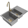 Mexen Gaspar granite sink 1.5-bowl with drainer and Telma kitchen faucet, gray - 6507-71-670200-50