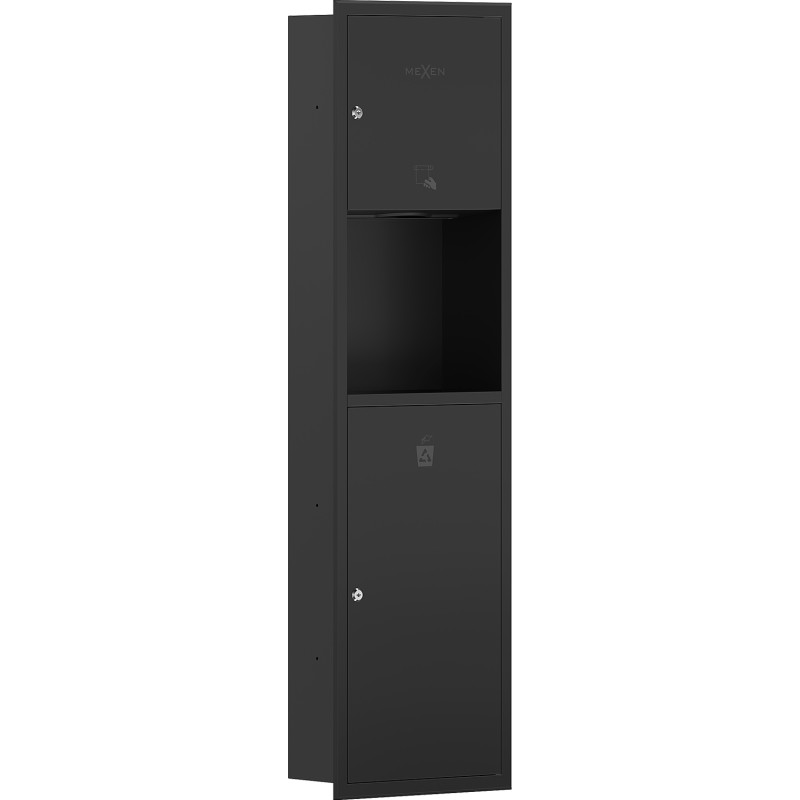 Mexen Linox recessed paper towel holder with bin, matte black - 70K003-70 - 70K002-70