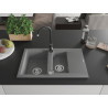 Mexen Gaspar 1.5-bowl granite sink with drainer and Telma kitchen faucet, gray - 6507-71-670200-70