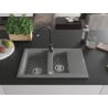 Mexen Gaspar granite sink 1.5-bowl with drainer and Telma kitchen faucet, gray - 6507-71-670200-70