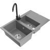 Mexen Gaspar 1.5-compartment granite sink with a drip tray and kitchen mixer tap Telma, Grey - 6507-71-670200-70