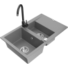 Mexen Gaspar granite sink 1.5-bowl with drainer and Telma kitchen faucet, gray - 6507-71-670200-70