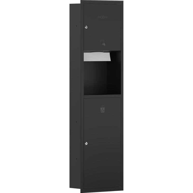 Mexen Linox recessed paper towel holder with bin, matte black - 70K003-70 - 70K002-70
