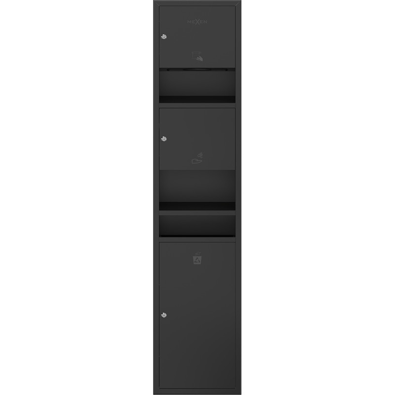 Mexen Linox recessed paper towel dispenser with hand dryer and bin, matte black - 70K001-70